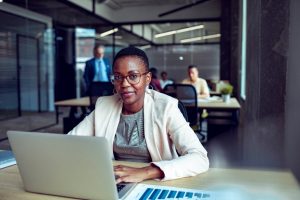 photo of a lady at laptop, iboss business support