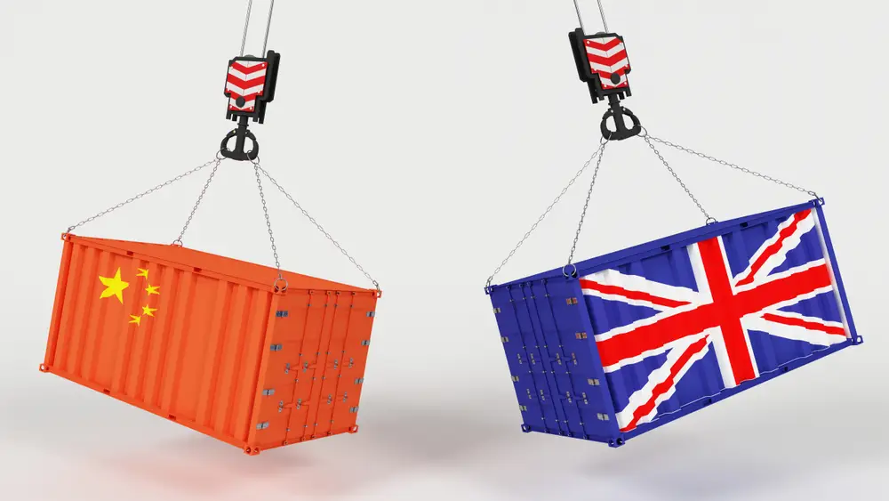 Shipping containers with national flags.